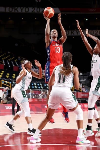 Sylvia Fowles of Team United States shoots against Nigeria during the second half of a Women's Preliminary Round Group B game on day four of the...