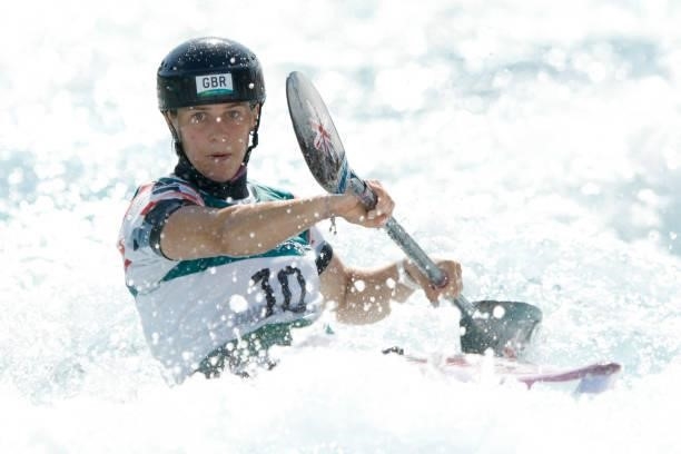 Kimberley Woods of Team Great Britain competes during the Women's Kayak Slalom Semi-final on day four of the Tokyo 2020 Olympic Games at Kasai Canoe...