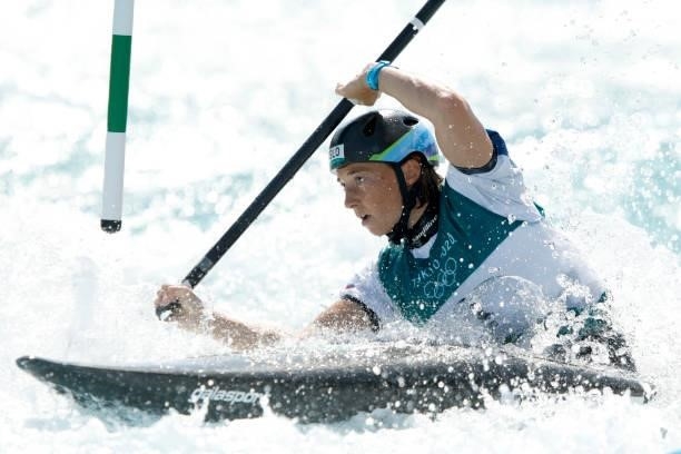 Eva Tercelj of Team Slovenia competes during the Women's Kayak Slalom Semi-final on day four of the Tokyo 2020 Olympic Games at Kasai Canoe Slalom...