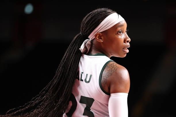 Ezinne Kalu of Team Nigeria looks on against United States of America during the second half of a Women's Preliminary Round Group B game on day four...