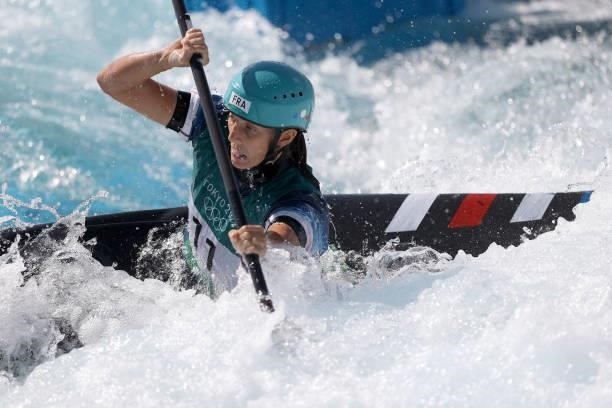 Marie-Zelia Lafont of Team France competes during the Women's Kayak Slalom Semi-final on day four of the Tokyo 2020 Olympic Games at Kasai Canoe...