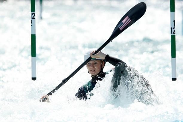 Evy Leibfarth of Team United States competes during the Women's Kayak Slalom Semi-final on day four of the Tokyo 2020 Olympic Games at Kasai Canoe...