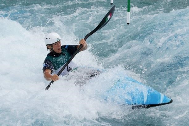 Stefanie Horn of Team Italy competes during the Women's Kayak Slalom Semi-final on day four of the Tokyo 2020 Olympic Games at Kasai Canoe Slalom...