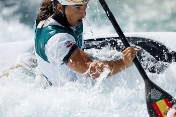 Maialen Chourraut of Team Spain competes during the Women's Kayak Slalom Semi-final on day four of the Tokyo 2020 Olympic Games at Kasai Canoe Slalom...