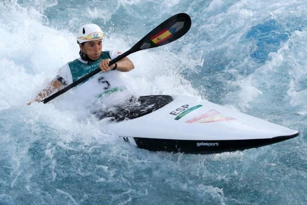 Maialen Chourraut of Team Spain competes during the Women's Kayak Slalom Semi-final on day four of the Tokyo 2020 Olympic Games at Kasai Canoe Slalom...