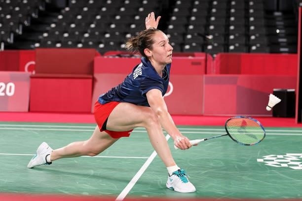 Kirsty Gilmour of Team Great Britain competes against Mahoor Shahzad of Team Pakistan during a Women’s Singles Group L match on day four of the Tokyo...