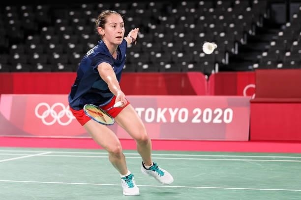 Kirsty Gilmour of Team Great Britain competes against Mahoor Shahzad of Team Pakistan during a Women’s Singles Group L match on day four of the Tokyo...