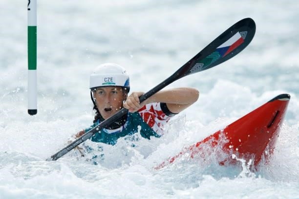 Katerina Minarik Kudejova of Team Czech Republic competes during the Women's Kayak Slalom Semi-final on day four of the Tokyo 2020 Olympic Games at...