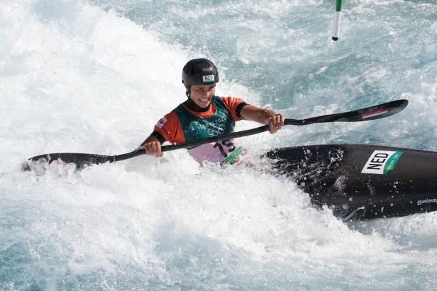 Martina Wegman of Team Netherlands competes during the Women's Kayak Slalom Semi-final on day four of the Tokyo 2020 Olympic Games at Kasai Canoe...