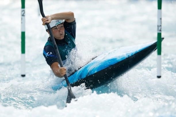 Stefanie Horn of Team Italy competes during the Women's Kayak Slalom Semi-final on day four of the Tokyo 2020 Olympic Games at Kasai Canoe Slalom...