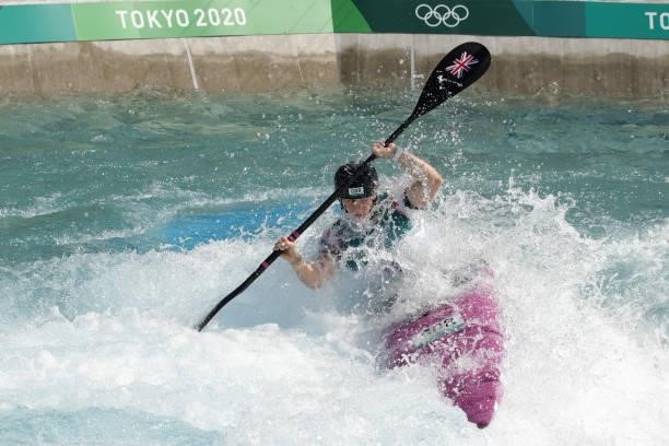 Kimberley Woods of Team Great Britain competes during the Women's Kayak Slalom Semi-final on day four of the Tokyo 2020 Olympic Games at Kasai Canoe...
