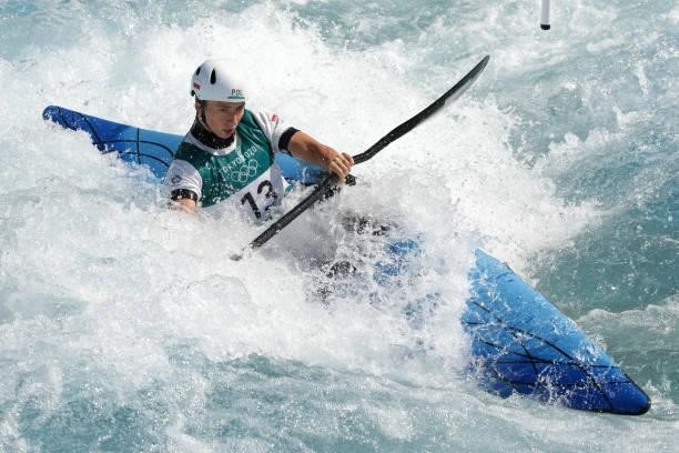 Klaudia Zwolinska of Team Poland competes during the Women's Kayak Slalom Semi-final on day four of the Tokyo 2020 Olympic Games at Kasai Canoe...