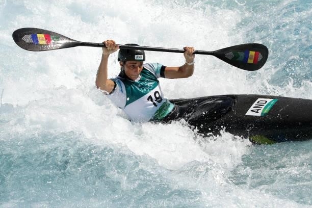 Monica Doria Vilarrubla of Team Andorra competes during the Women's Kayak Slalom Semi-final on day four of the Tokyo 2020 Olympic Games at Kasai...
