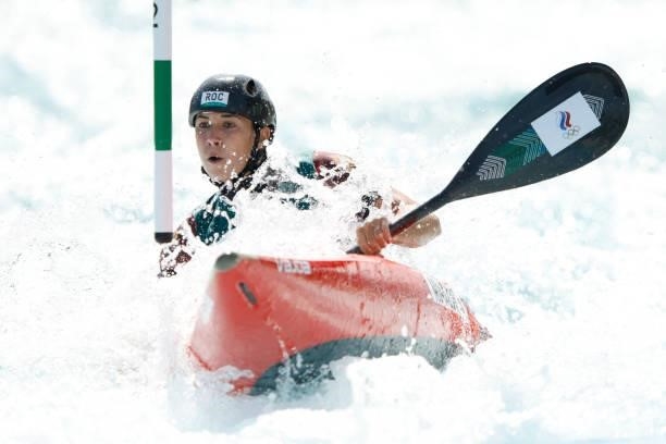 Alsu Minazova of Team ROC competes during the Women's Kayak Slalom Semi-final on day four of the Tokyo 2020 Olympic Games at Kasai Canoe Slalom...
