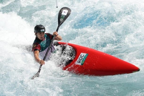 Alsu Minazova of Team ROC competes during the Women's Kayak Slalom Semi-final on day four of the Tokyo 2020 Olympic Games at Kasai Canoe Slalom...