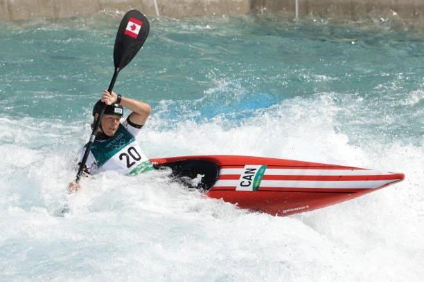 Florence Maheu of Team Canada competes during the Women's Kayak Slalom Semi-final on day four of the Tokyo 2020 Olympic Games at Kasai Canoe Slalom...