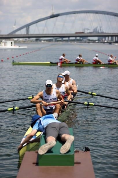 Oliver Cook, Matthew Rossiter, Rory Gibbs and Sholto Carnegie of Team Great Britain compete during the Men's Four Heat 2 on day one of the Tokyo 2020...