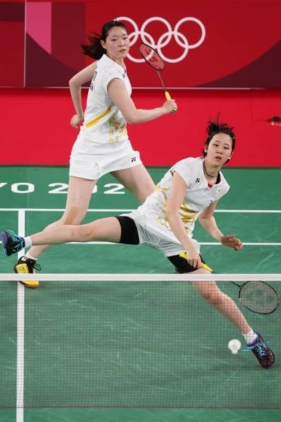 Mayu Matsumoto and Wakana Nagahara of Team Japan compete against Cheryl Seinen and Selena Piek of Team Netherlands during a Women's Doubles Group B...