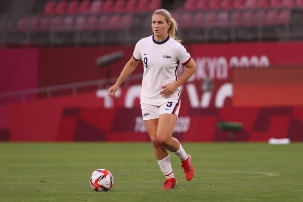 Lindsey Horan of Team United States runs with the ball during the Women's Football Group G match between United States and Australia on day four of...