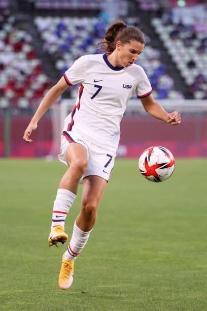 Tobin Heath of Team United States in action during the Women's Football Group G match between United States and Australia on day four of the Tokyo...