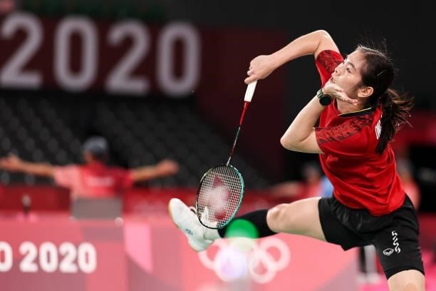 Busanan Ongbamrungphan of Team Thailand competes against Kristin Kuuba of Team Estonia during a Women’s Singles Group D match on day four of the...