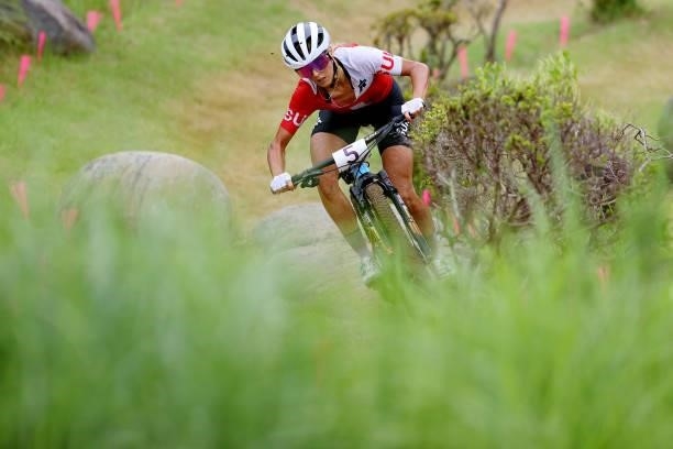 Jolanda Neff of Team Switzerland during the Women's Cross-country race on day four of the Tokyo 2020 Olympic Games at Izu Mountain Bike Course on...