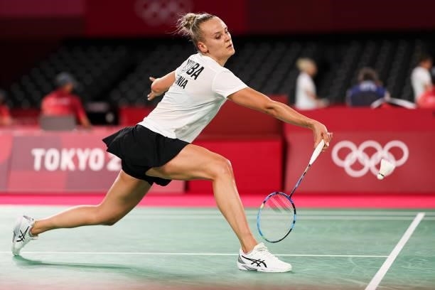 Kristin Kuuba of Team Estonia competes against Busanan Ongbamrungphan of Team Thailand during a Women’s Singles Group D match on day four of the...