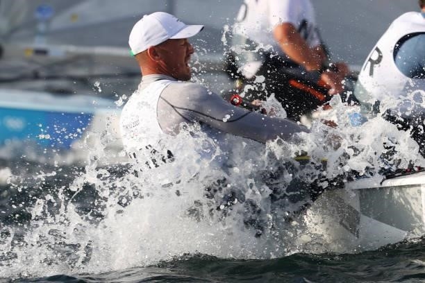 Zsombor Berecz of Team Hungary competes in the Men's Finn class on day four of the Tokyo 2020 Olympic Games at Enoshima Yacht Harbour on July 27,...