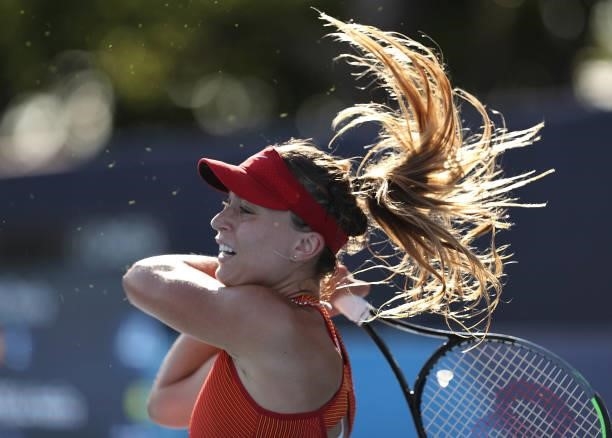 Paula Badosa of Team Spain plays a backhand during her Women's Singles Third Round match against Nadia Podoroska of Team Argentina on day four of the...