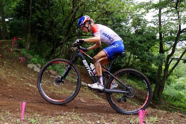 Pauline Ferrand Prevot of Team France rides during the Women's Cross-country race on day four of the Tokyo 2020 Olympic Games at Izu Mountain Bike...