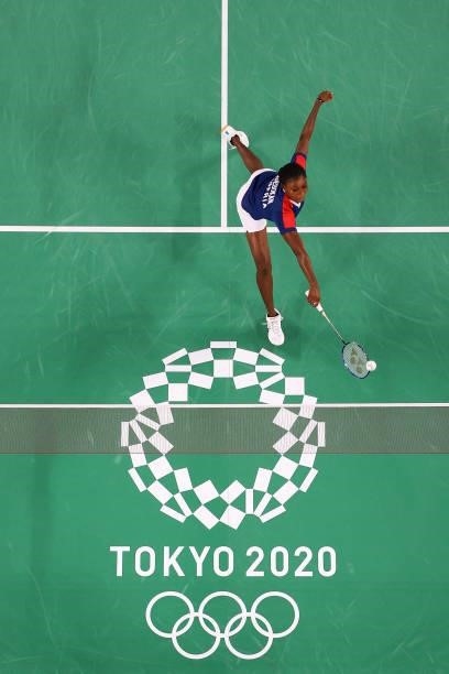 Dorcas Ajoke Adesokan of Team Nigeria against An Seyoung of Team South Korea during a Women’s Singles Group C match on day four of the Tokyo 2020...