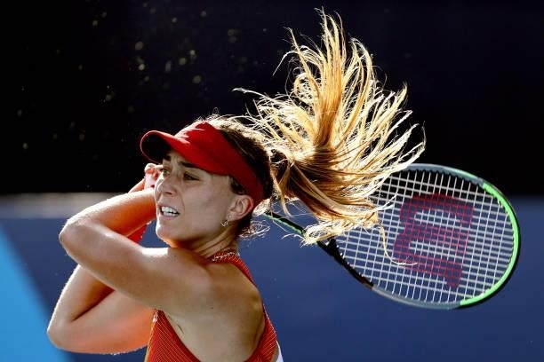 Paula Badosa of Team Spain plays a backhand during her Women's Singles Third Round match against Nadia Podoroska of Team Argentina on day four of the...