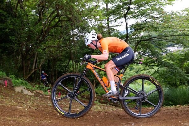 Anne Terpstra of Team Netherlands rides during the Women's Cross-country race on day four of the Tokyo 2020 Olympic Games at Izu Mountain Bike Course...