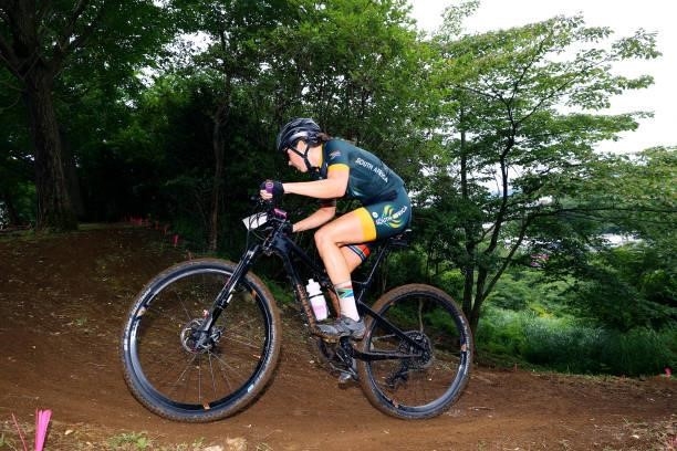 Candice Lill of Team South Africa rides during the Women's Cross-country race on day four of the Tokyo 2020 Olympic Games at Izu Mountain Bike Course...