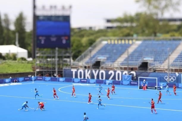 General view during the Men's Preliminary Pool A match between India and Spain on day four of the Tokyo 2020 Olympic Games at Oi Hockey Stadium on...