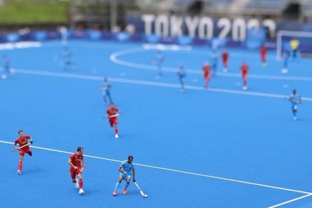 General view during the Men's Preliminary Pool A match between India and Spain on day four of the Tokyo 2020 Olympic Games at Oi Hockey Stadium on...