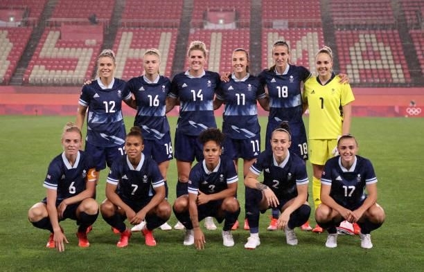 Players of Team Great Britain pose for a team photograph prior to the Women's Group E match between Canada and Great Britain on day four of the Tokyo...