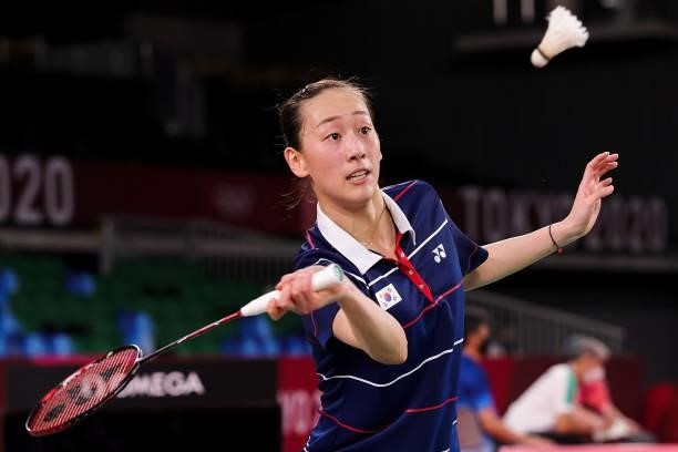 Lee Sohee and Shin Seungchan of Team South Korea compete against Du Yue and Li Yin Hui of Team China during a Women's Doubles Group B match on day...