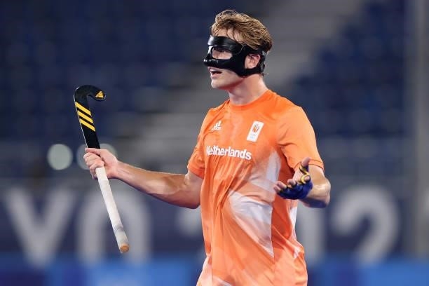 Jip Janssen of Team Netherlands reacts during the Men's Preliminary Pool B match between Netherlands and Canada on day four of the Tokyo 2020 Olympic...