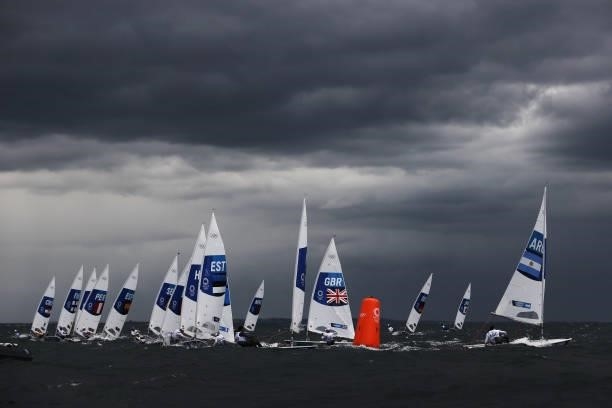 Men's Laser race gets underway on day four of the Tokyo 2020 Olympic Games at Enoshima Yacht Harbour on July 27, 2021 in Fujisawa, Kanagawa, Japan.