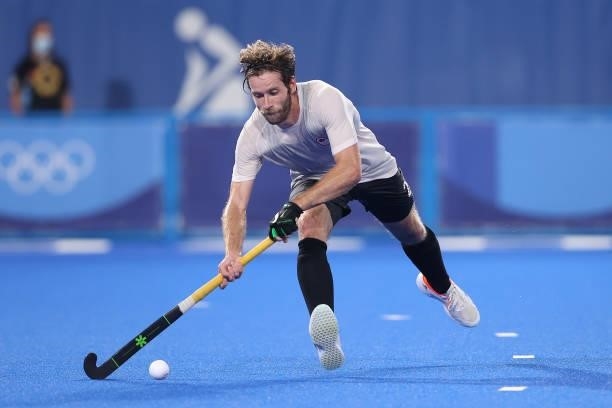 James Alexander Paget Kirkpatrick of Team Canada reaches to control the ball during the Men's Preliminary Pool B match between Netherlands and Canada...