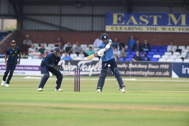 Fynn Hudson-Prentice of Derbyshire bats during the Royal London Cup match between Derbyshire and Warwickshire at The Incora County Ground on July 27,...