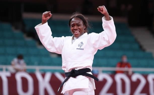 Clarisse Agbegnenou of Team France celebrates after defeating Tina Trstenjak of Team Slovenia during the Women’s Judo 63kg Final on day four of the...