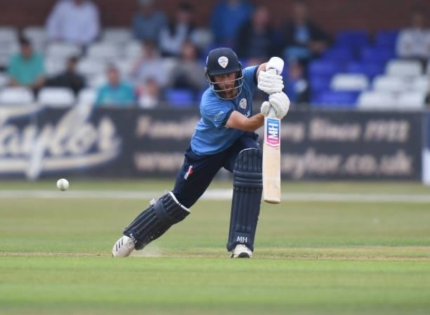 Fynn Hudson-Prentice of Derbyshire bats during the Royal London Cup match between Derbyshire and Warwickshire at The Incora County Ground on July 27,...