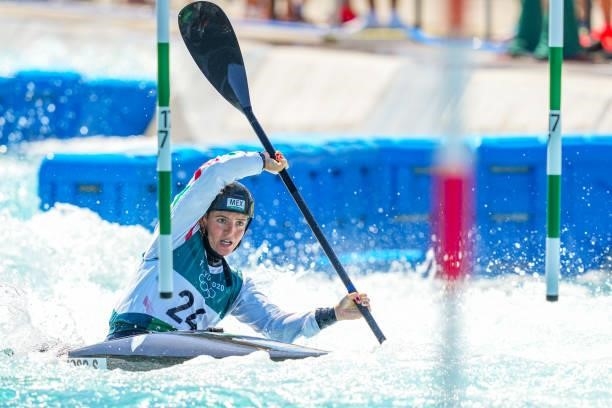 Dina Meshref of Team Egypt competes on Women's Kayak Semi-final during the Tokyo 2020 Olympic Games at the Kasai Canoe Slalom Centre on July 27, 2021...