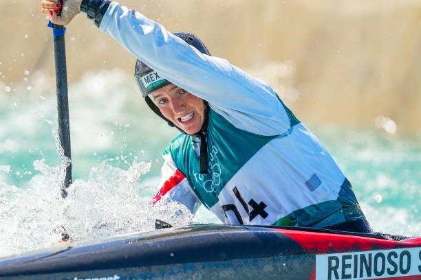 Dina Meshref of Team Egypt competes on Women's Kayak Semi-final during the Tokyo 2020 Olympic Games at the Kasai Canoe Slalom Centre on July 27, 2021...