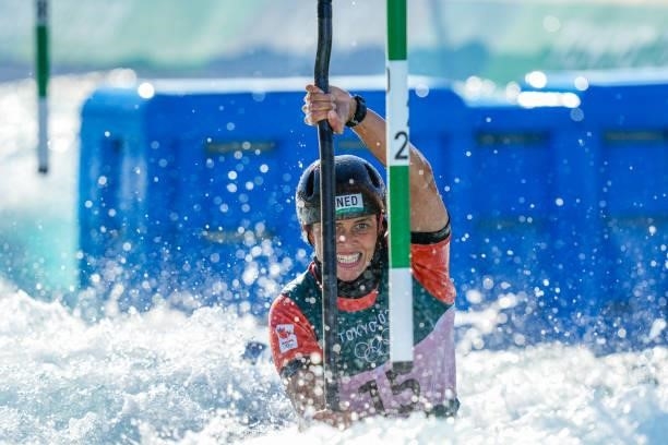 Martina Wegman of Team Netherlands competes on Women's Kayak Semi-final during the Tokyo 2020 Olympic Games at the Kasai Canoe Slalom Centre on July...