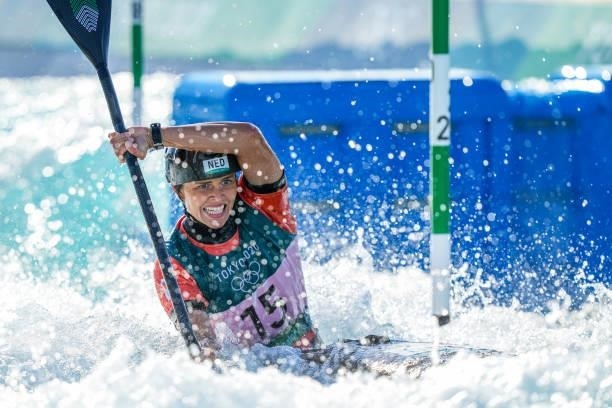 Martina Wegman of Team Netherlands competes on Women's Kayak Semi-final during the Tokyo 2020 Olympic Games at the Kasai Canoe Slalom Centre on July...