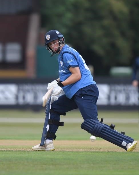 Nils Priestley of Derbyshire bats during the Royal London Cup match between Derbyshire and Warwickshire at The Incora County Ground on July 27, 2021...