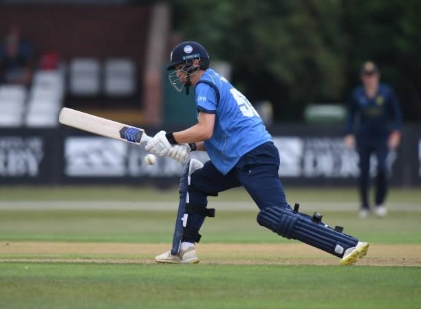 Nils Priestley of Derbyshire bats during the Royal London Cup match between Derbyshire and Warwickshire at The Incora County Ground on July 27, 2021...